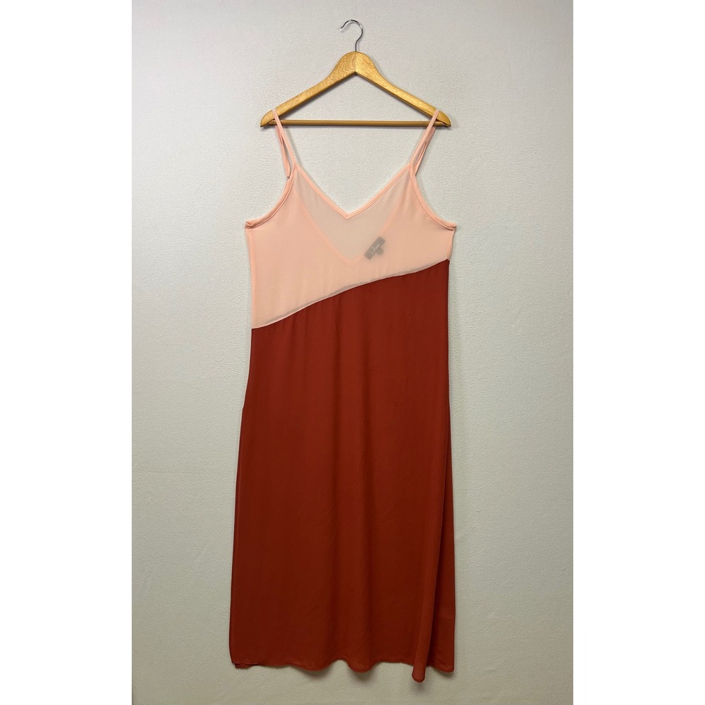 Boho Minimalist Lulus Womens Medium Peach Rust Colorblock V-Neck Midi Dress